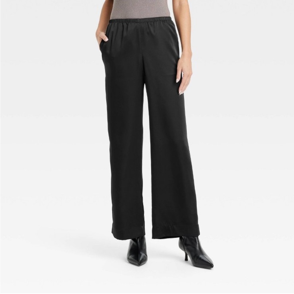 NWT Target A New Day Black Mid-Rise Straight Leg Satin Pull-On Pants
